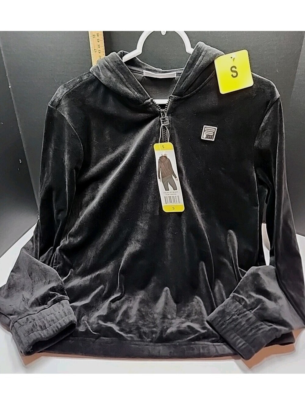 New Fila Women's Velour Quarter Zip Hoodie Top Sweatshirt Size SMALL Color:BLACK